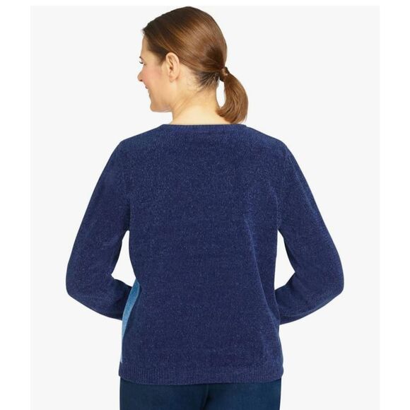 Alfred Dunner Womens Petite Chenille Blue Colorblock Sweater, NWT, PS - Picture 2 of 11